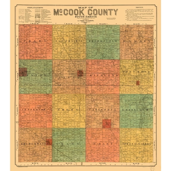 Historic County Map - McCook County South Dakota - Peterson 1900 - 23 x 26.06 - Vintage Wall Art