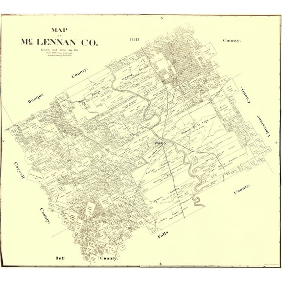 Historic County Map - Mclennan County Texas - General Land Office 1896 - 23 x 25.44 - Vintage Wall Art