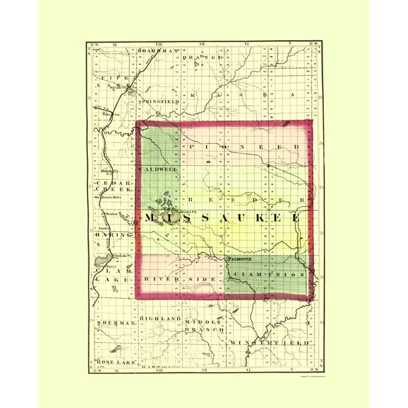 Historic County Map - Missaukee County Michigan - Walling 1873 - 23 x 28.30 - Vintage Wall Art