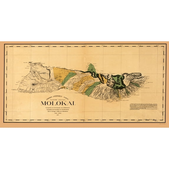 Historic County Map - Molokai County Hawaii - Willis 1897 - Vintage Wall Art