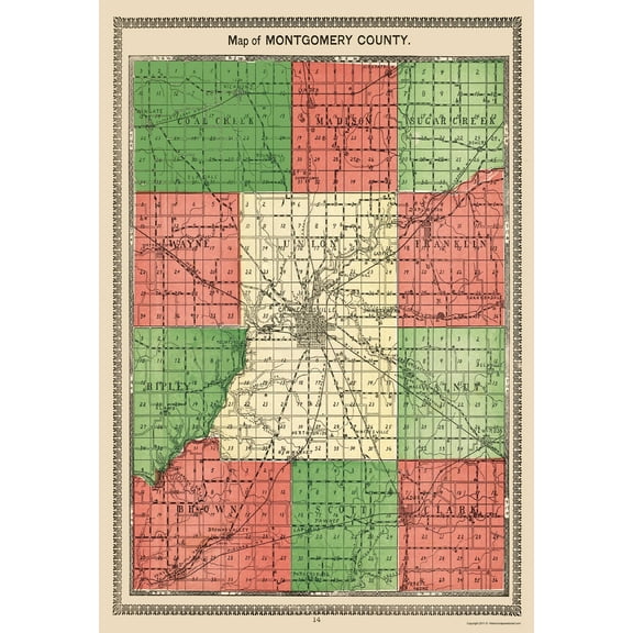 Historic County Map - Montgomery County Indiana - Hoffman 1898 - 23 x 33.43 - Vintage Wall Art