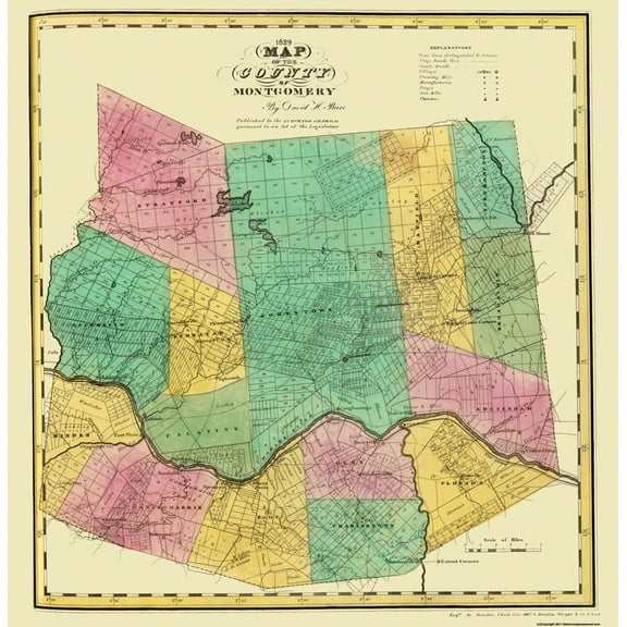 Historic County Map - Montgomery County New York - Burr 1829 - 23 x 23.56 - Vintage Wall Art
