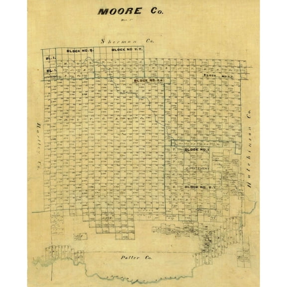 Historic County Map - Moore County Texas - General Land Office 1878 - 23 x 28.36 - Vintage Wall Art