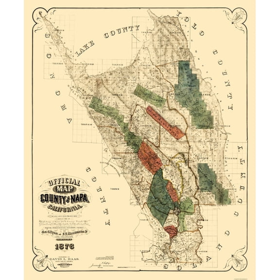 Historic County Map - Napa County California - Haas 1876 - Vintage Wall Art