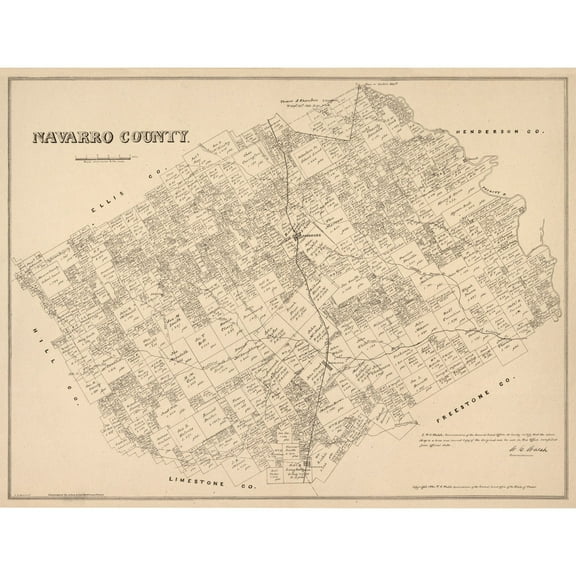 Historic County Map - Navarro County Texas - Walsh 1880 - 30.07 x 23 - Vintage Wall Art