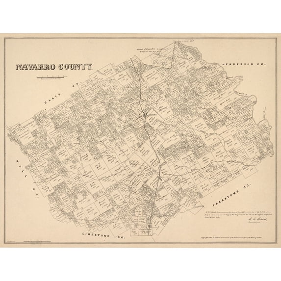 Historic County Map - Navarro County Texas - Walsh 1880 - Vintage Wall Art