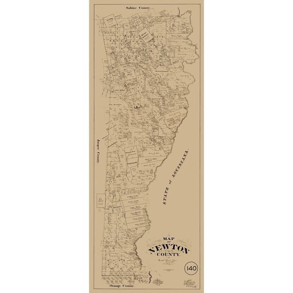 Historic County Map - Newton County Texas - McGaughey 1893 - Vintage Wall Art
