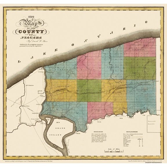 Historic County Map - Niagara County New York - Burr 1829 - Vintage Wall Art