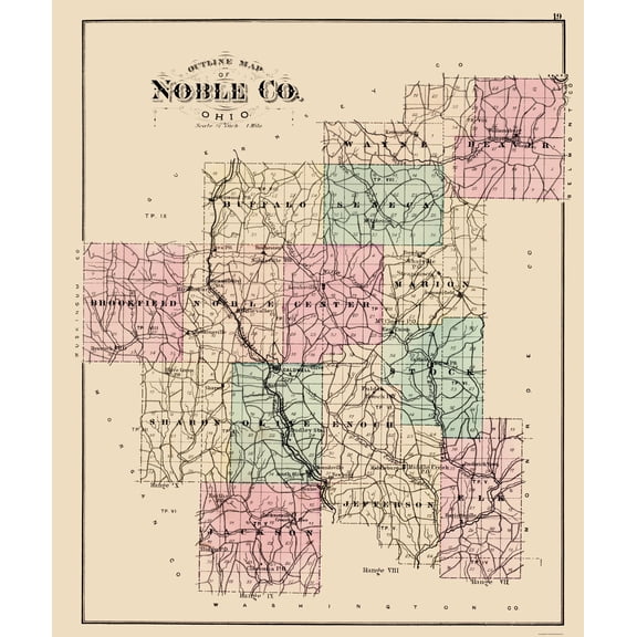 Historic County Map - Noble County Ohio - Wall 1876 - 23 x 27.49 - Vintage Wall Art