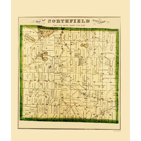 Historic County Map - Northfield County Michigan - Everts 1874 - 23 x 27.21 - Vintage Wall Art