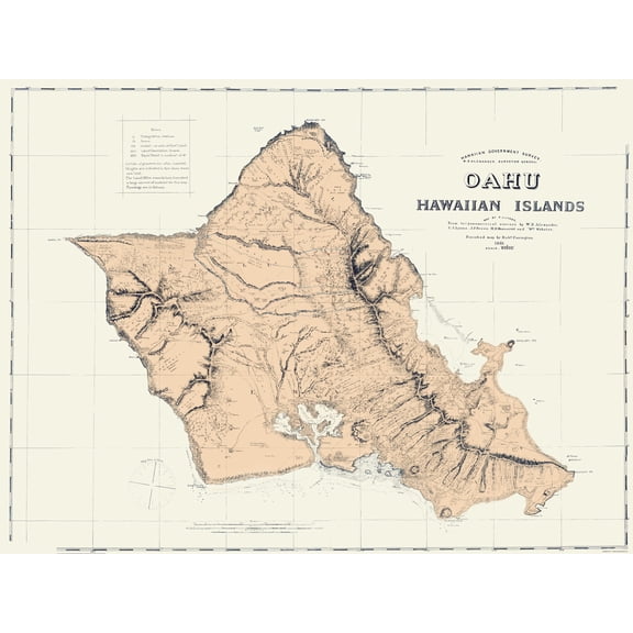 Historic County Map - Oahu County Hawaii - Covington 1881 - 23 x 30.63 - Vintage Wall Art