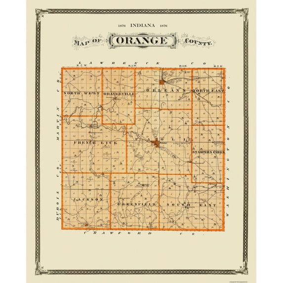 Historic County Map - Orange County Indiana - Andreas 1876 - 23 x 28.31 - Vintage Wall Art