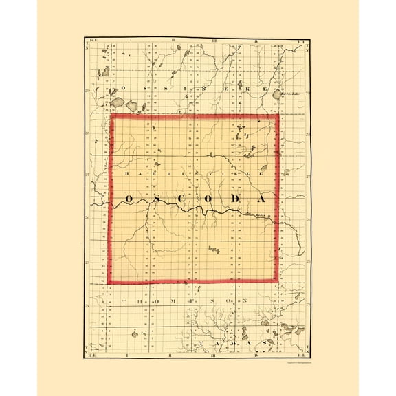 Historic County Map - Oscoda County Michigan - Walling 1873 - 23 x 28.30 - Vintage Wall Art