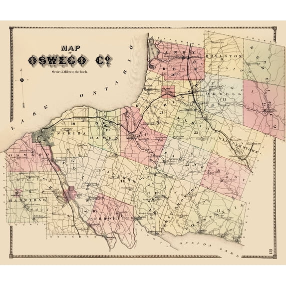 Historic County Map - Oswego County New York - Burr 1866 - Vintage Wall Art