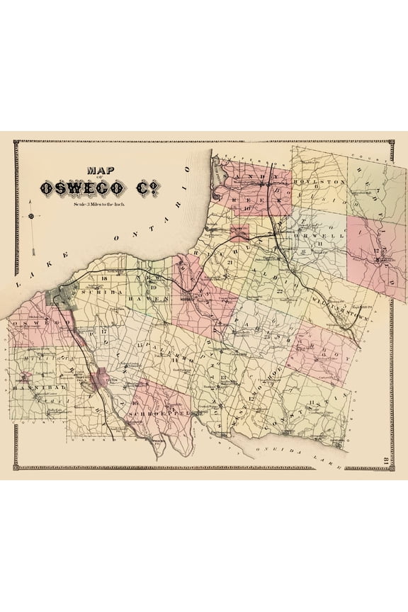 Historic County Map - Oswego County New York - Burr 1866 - Vintage Wall Art