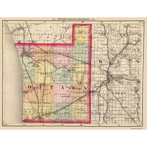 Historic County Map - Ottawa County Michigan - Walling 1873 - Vintage Wall Art