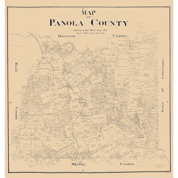 Historic County Map - Panola County Texas - Smith 1897 - Vintage Wall Art