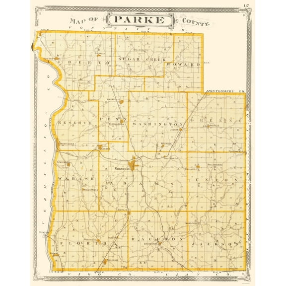 Historic County Map - Parke County Indiana - Baskin 1876 - 23 x 29.22 - Vintage Wall Art