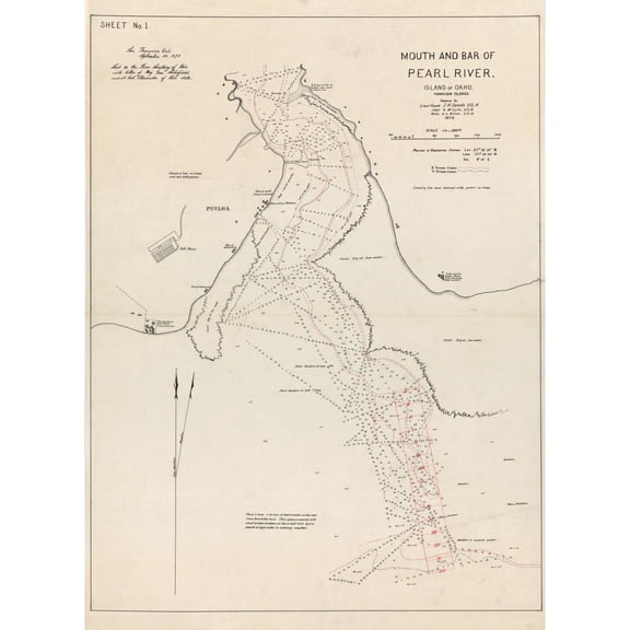 Historic County Map - Pearl River Oahu County Hawaii - Sands 1873 - 23 x 31.47 - Vintage Wall Art