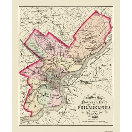 Historic County Map- Philadelphia County Pennsylvania - Walling 1872 - Vintage Wall Art