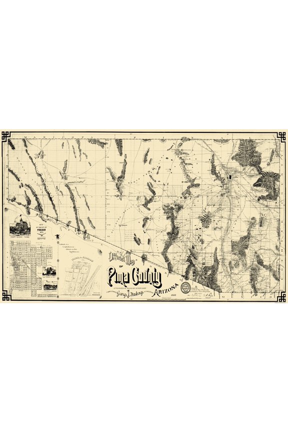 Historic County Map - Pima County Arizona - Roskrage 1893 - Vintage Wall Art