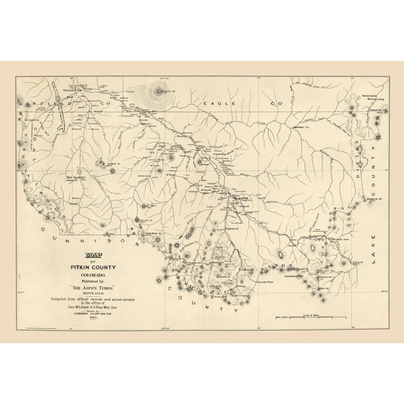 Historic County Map - Pitkin County Colorado - Vickery 1884 - 32.92 x 23 - Vintage Wall Art