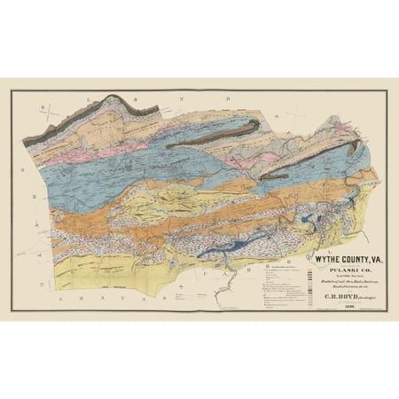 Historic County Map - Pulaski County Virginia - Boyd 1890 - Vintage Wall Art