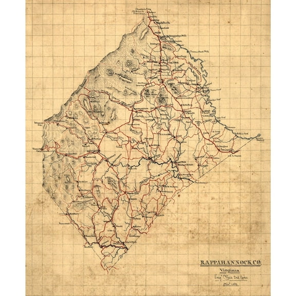 Historic County Map - Rappahannock County Virginia - 1863 - 23 x 27.76 - Vintage Wall Art