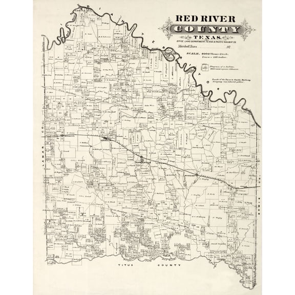 Historic County Map - Red River County - Texas and Pacific 1870 - 23 x 29.62 - Vintage Wall Art