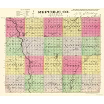 Historic County Map - Republic County Kansas - Everts 1887 - 23 x 27.16 - Vintage Wall Art