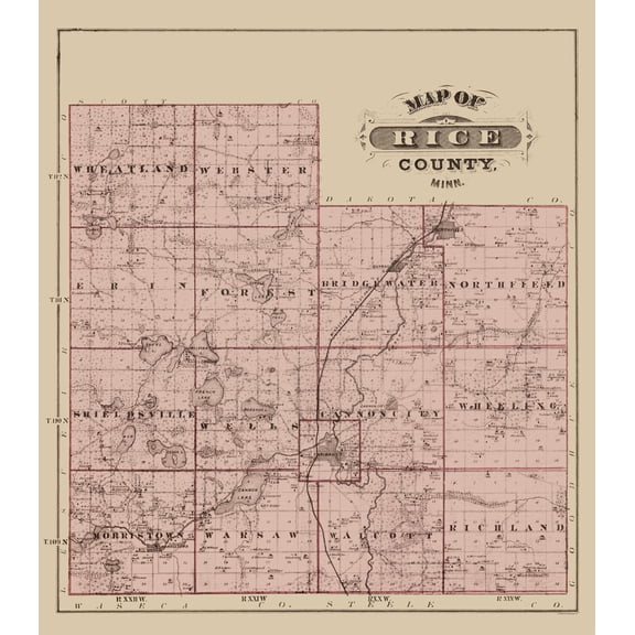 Historic County Map - Rice County Minnesota - Andreas 1874 - 23 x 26.23 - Vintage Wall Art