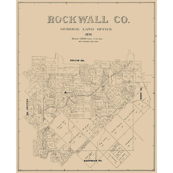 Historic County Map - Rockwall County Texas - 1874 - 23 x 28.26 - Vintage Wall Art