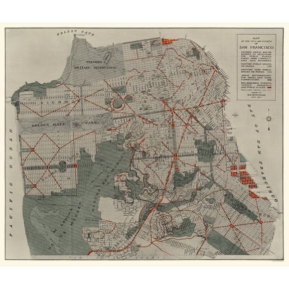 Historic County Map - San Francisco County California - Bennett 1905 - Vintage Wall Art