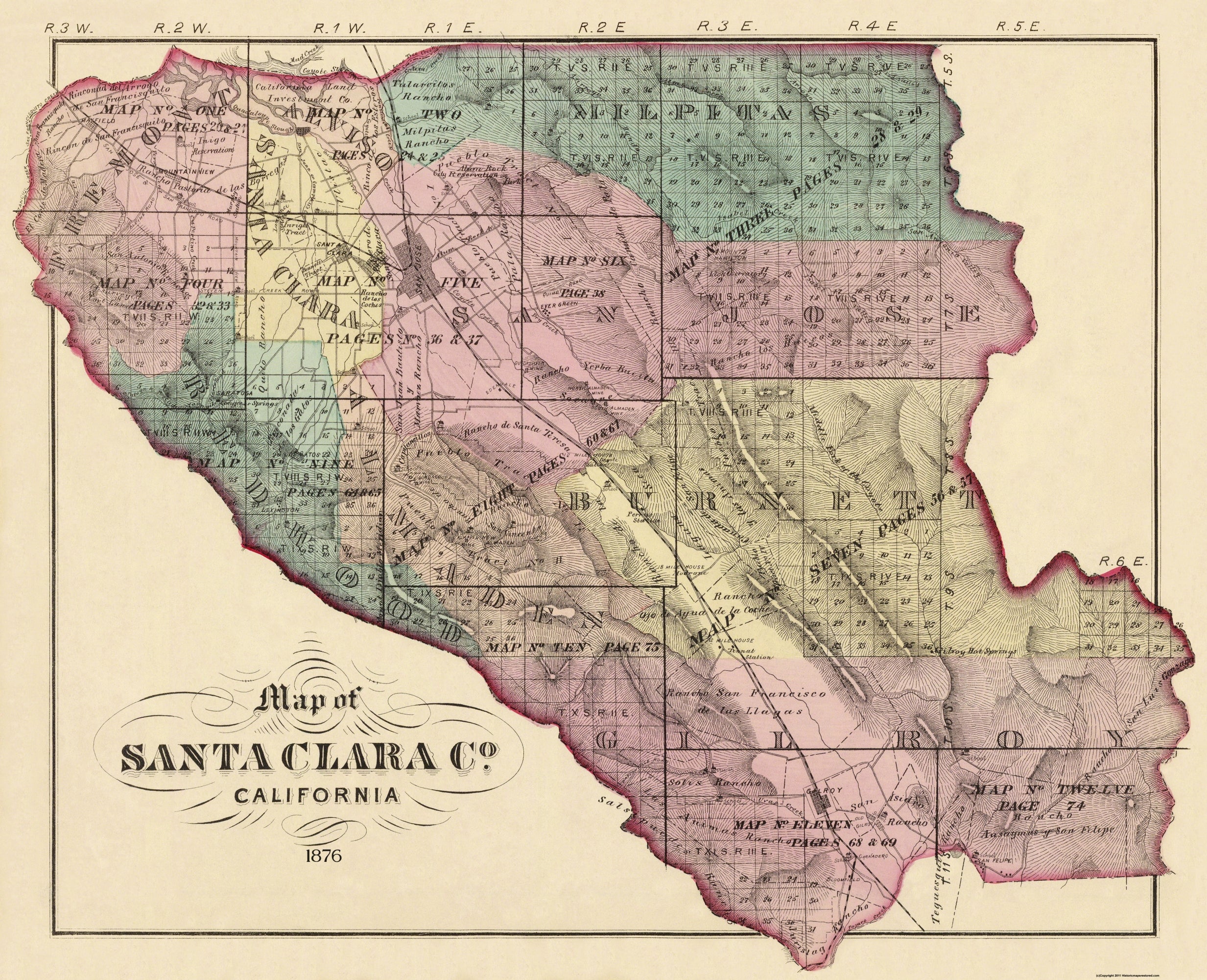 Historic County Map Santa Clara County California Thompson 1876 Historic County Map Santa Clara County California Thompson 1876