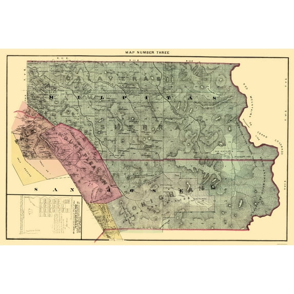 Historic County Map - Santa Clara Northeast County California - Thomas 1876 - 23 x 34.41 - Vintage Wall Art