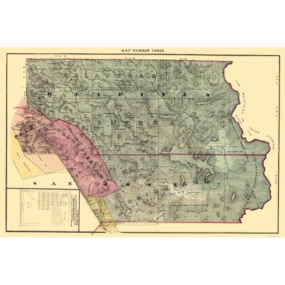 Historic County Map - Santa Clara Northeast County California - Thomas 1876 - Vintage Wall Art