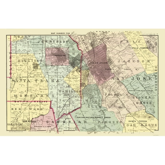 Historic County Map - Santa Clara Northeast County California - Thomas 1876 - Vintage Wall Art