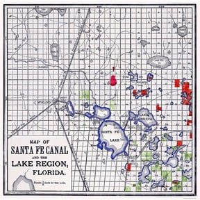 Historic County Map - Santa Fe Canal Florida - Levy Type 1876 - Vintage Wall Art