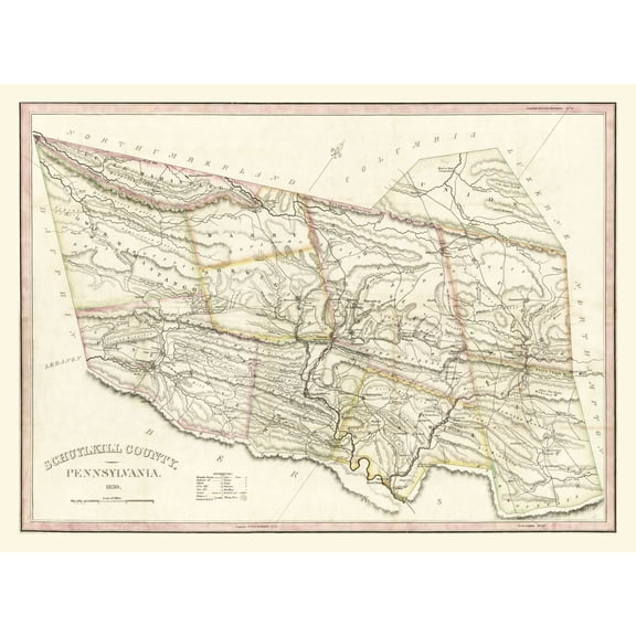 Historic County Map - Schuylkill County Pennsylvania - 1830 - 31.22 x 23 - Vintage Wall Art