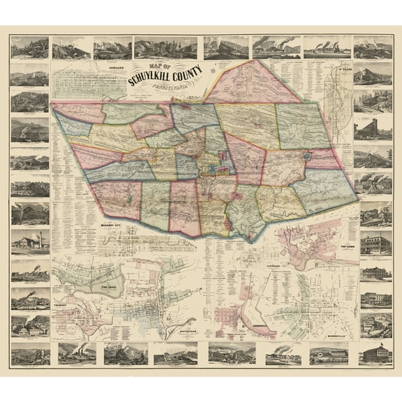 Historic County Map - Schuylkill County Pennsylvania - Scott 1864 - Vintage Wall Art