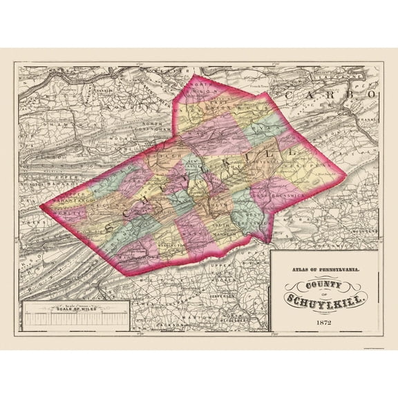 Historic County Map - Schuylkill County Pennsylvania - Walling 1872 - 30.19 x 23 - Vintage Wall Art