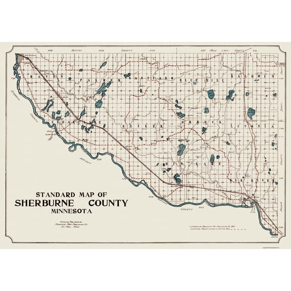 Historic County Map - Sherburne County Minnesota - 1913 - Vintage Wall Art