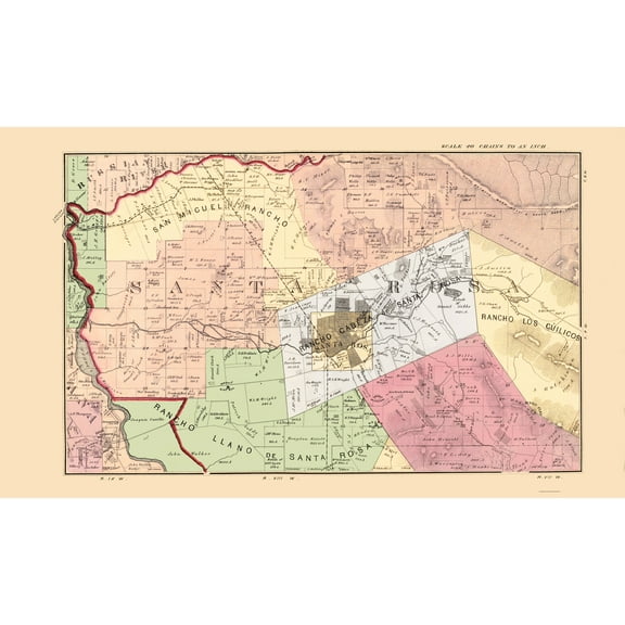 Historic County Map- Sonoma Central County California - Thompson 1877 - Vintage Wall Art