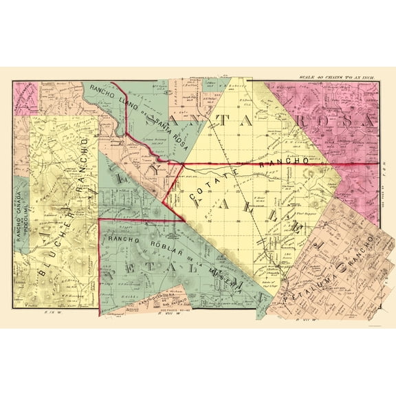 Historic County Map - Sonoma South Central County California - Thompson 1877 - 23 x 34.70 - Vintage Wall Art