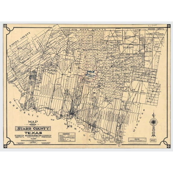 Historic County Map - Starr County Texas - May-35 - Vintage Wall Art