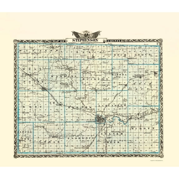 Historic County Map - Stephenson County Illinois  - Warner 1876 - Vintage Wall Art