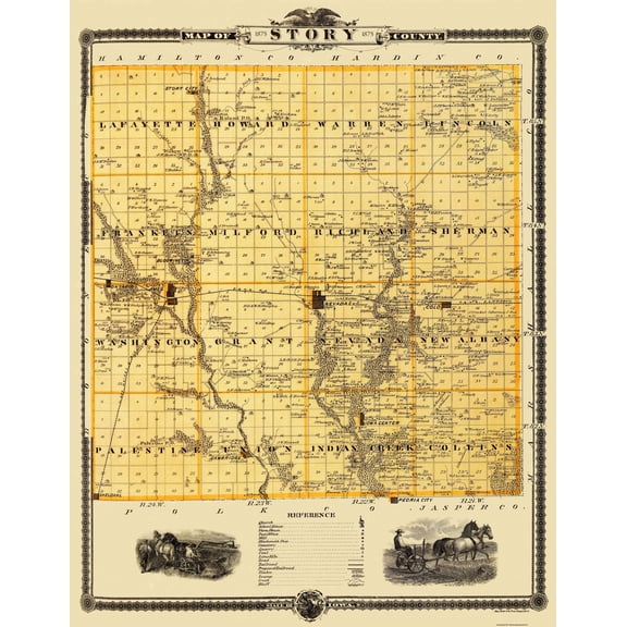 Historic County Map - Story County Iowa - Shober 1875 - Vintage Wall Art