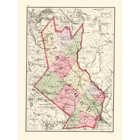 Historic County Map - Strafford County New Hampshire - Walling 1877 - Vintage Wall Art