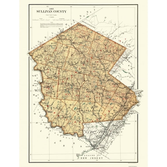 Historic County Map - Sullivan County New York - Bien 1895 - 23 x 29.81 - Vintage Wall Art