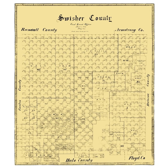 Historic County Map - Swisher County Texas - General Land Office 1873 - 23 x 26.51 - Vintage Wall Art